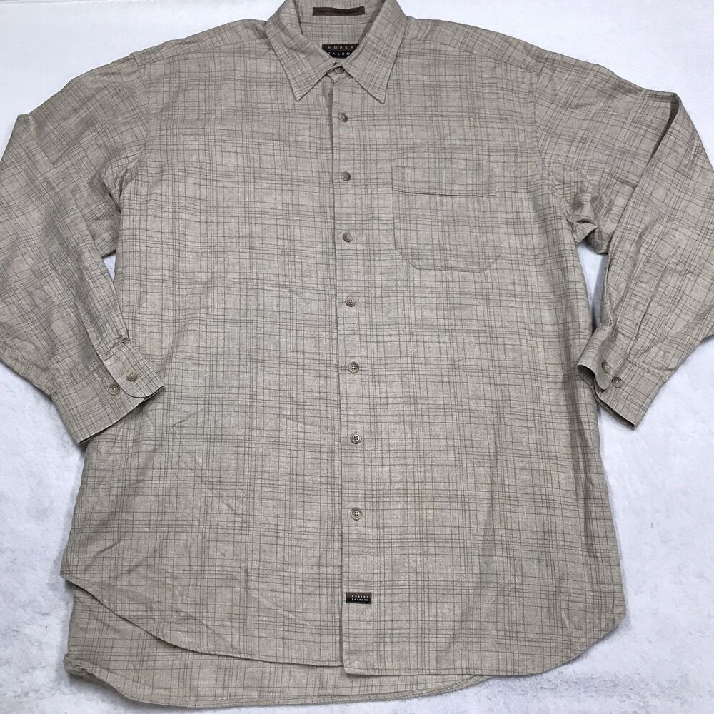 ROBERT TALBOT Carmel Flannel Shirt Men XL Beige Random Check Preppy Casual